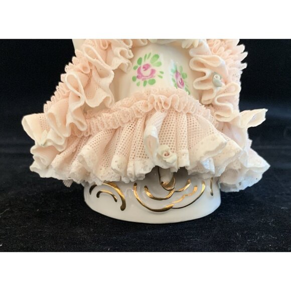 Unterweissbach Dresden Porcelain Lace Figurine Lady With Harp Germany Vintage - Picture 8 of 13